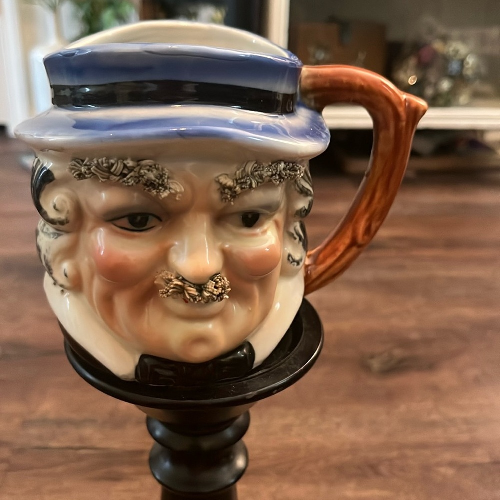 Vintage Ucagco Toby Face Mug Man Spaghetti Eyebrows Mustache Ceramic Japan MCM